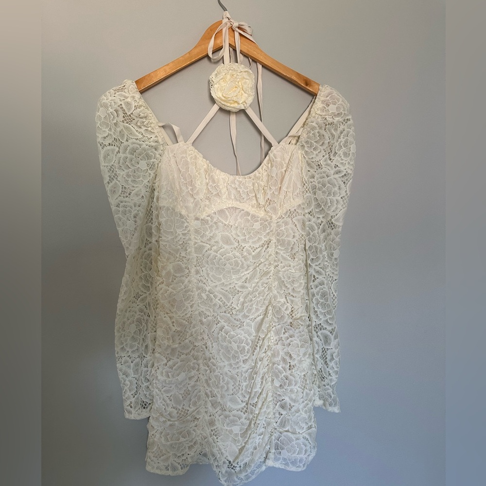 For Love And Lemons Cream Lace Mini Dress